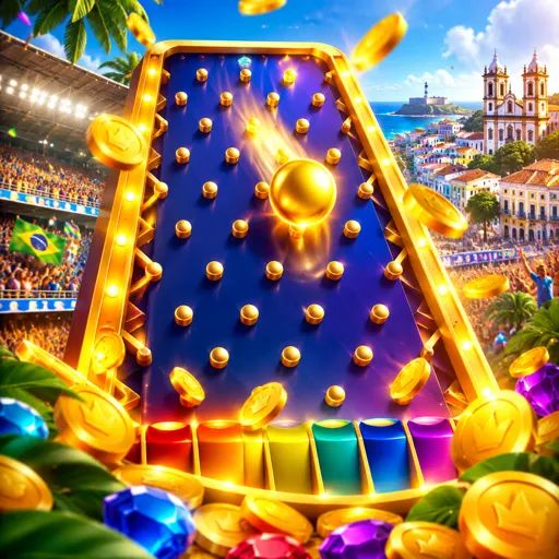 Capa do jogo Plinko com bolinha caindo na grade de multiplicadores
